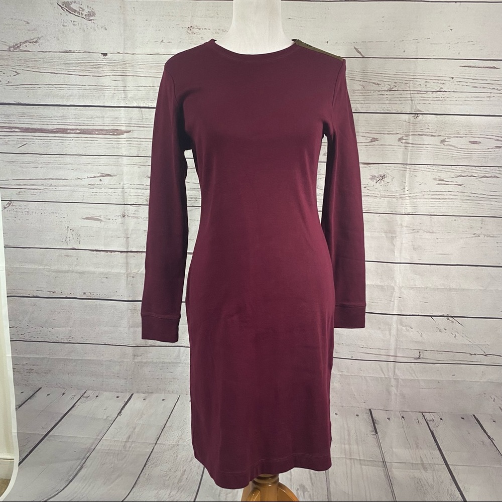 LRL Lauren Jeans Ralph Lauren knitted long sleeve classic dress with suede elbow